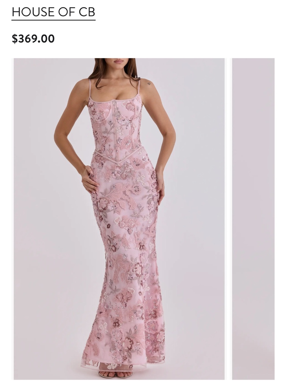 House of CB Naima Hand Beaded Pink Gown